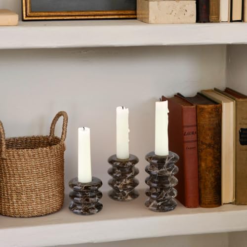 Vixdonos Marble Candle Holder Set of 3 Taper Candle Candlestick Mantle Candle Stand for Home Decor,Wedding,Party and Table Centerpieces(Brown) - Image 6
