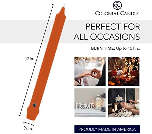 Colonial Candle Unscented Taper Candle, Classic Collection, Pumpkin, 12 in, Pack of 12 - Up to 10 Hours Burn - Image 3