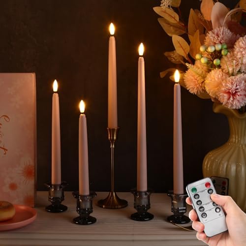 Rossesay 16 Pcs Pink Flameless Taper Candle with Remote Timer - Image 6