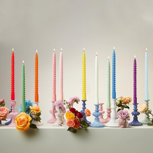 Colored Taper Candles Spiral Candle Sticks for Religious and Spiritual Settings,Unscented Pastel Candle for Holiday,Home Decoration,10inch,12 Pack(E,12colored) - Image 2