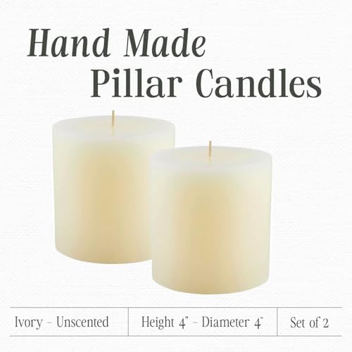 Mister Candle Non Scented Pillar Candle, Unscented 4 x 4 Inch Candles (Set of 2) Hand Poured Ivory Unscented Candles for Home Decor, Premium Wax, Smokeless & Dripless, 80 Hour Burn Time - Image 2