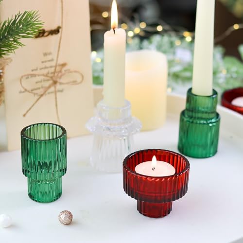 Christmas Candle Stick Holder Set Red Green Glass Taper Candle Holders for Tealight Candlestick Candle ChristmasTable Centerpieces Holiday Decor12PCS - Image 2