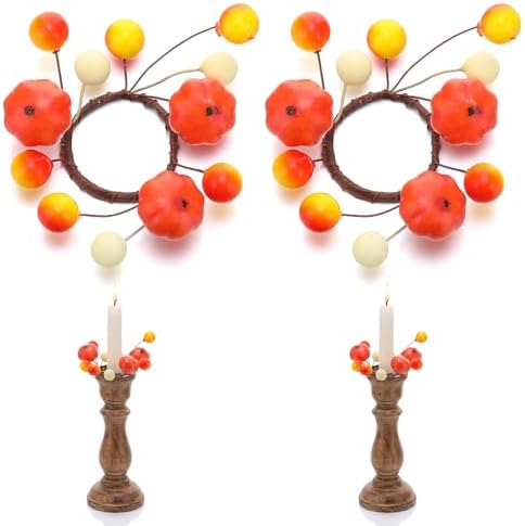 Daifunli 2 Pcs Fall Candle Rings Wreath for Taper 1.25 Inch Pumpkin Berry by Huiinen