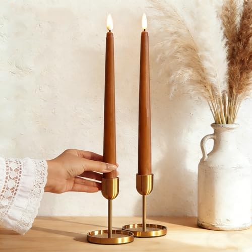 Brown Fall Flameless Taper Candles with Remote Timer Set of 4 - Image 6