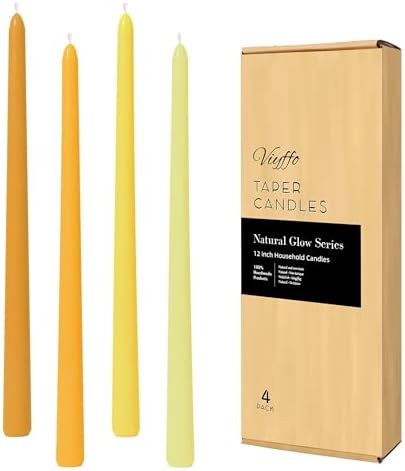 Viyffo Taper Candles, 12 Inch, 4 Pack, Yellow – Unscented, Smokeless Design by Viyffo