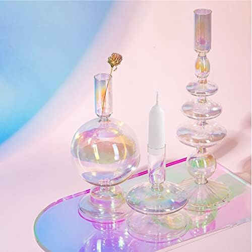 Rtteri 3 Pcs Iridescent Glass Candlestick Holders Taper Candle,Colorful - Image 4