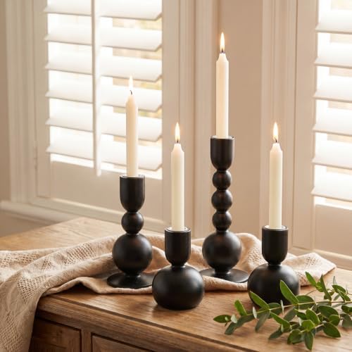 Mumufy 12 Pcs Wooden Candle Holders, Wood Taper Candlestick Holders Vintage Rustic Farmhouse Mid Century Candle Stand Set for Table Centerpiece, Wedding, Dining Table, Mantel and Home Decor (Black) - Image 4