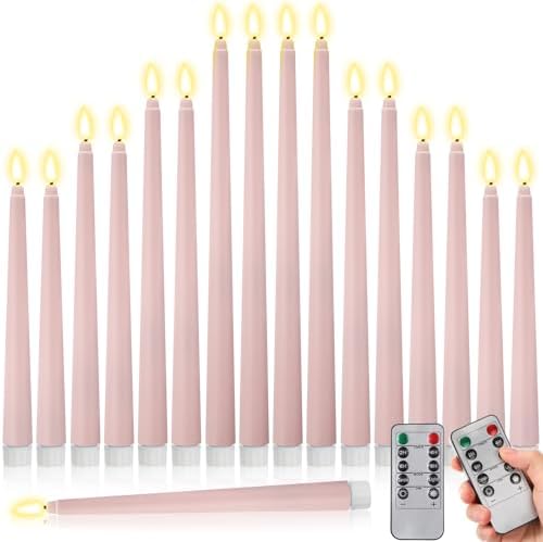 Rossesay 16 Pcs Pink Flameless Taper Candle with Remote Timer by Rossesay