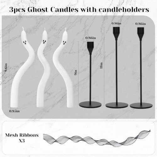 AYGXU Halloween Decorations indoor-3Pcs Twisting Ghost Candles Decor with Candle Holders,Ribbons,Vintage Candlestick Holders Decoration,Halloween centerpieces for Party Table Fireplace Decorations - Image 2