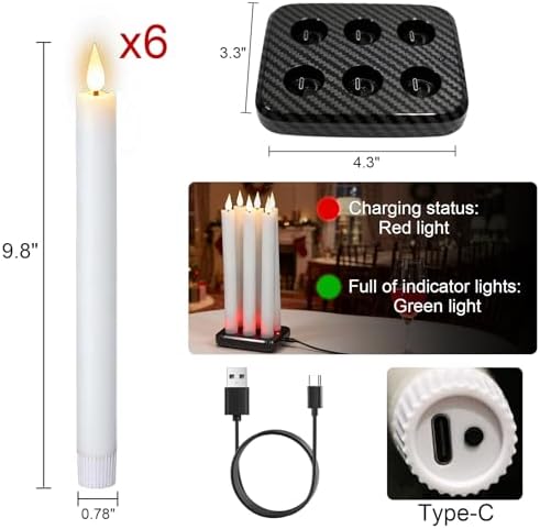 GenSwin Rechargeable Flameless Taper Candles Charging Base & 2 Remote White - Image 7