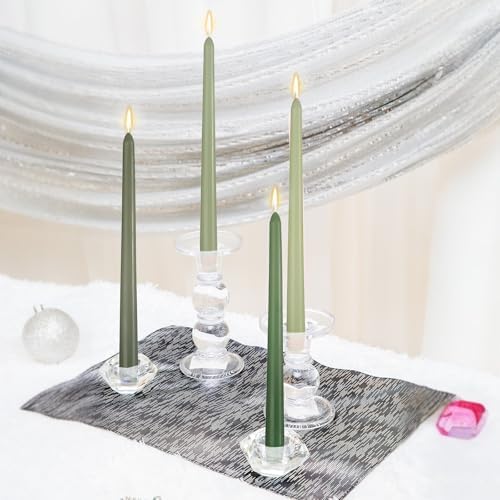 MTLEE 16 Pcs 10 Inch Long Green Taper Candles Smokeless,Gradient Green - Image 2