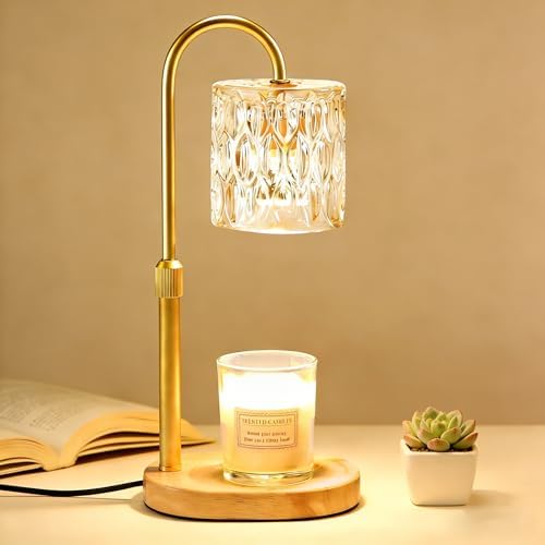 Dreamholder Electric Candle Warmer Lamp with Timer, Dimmable Candle Lamp with Adjustable Height, Wax Melter for Jar Candles Wood Base Floral Home Decor Gifts for Women Mom, Natural Wood by Dreamholder