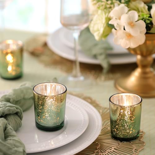 Volens Green and Gold Party Decorations 12pcs Glass Votive Candle Holders - Image 4