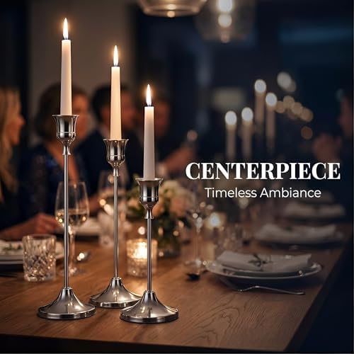 Silver Taper Candle Holders 2 Sets(6 Pcs) - Tall Metal Candlestick Holders for Table Centerpiece, Formal Dinner, Wedding, Fireplace Mantel Decor, Fits 3/4 Inch Thick Candles - Image 6