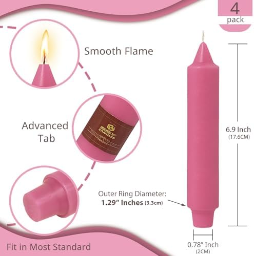 NJAO HOO Hot Pink Short Taper Candle 7 Inch Candlesticks Unscented Dripless Tapered Candle Set for Home Decor Wedding Party Dinner Candles, 4 Pack - Image 3