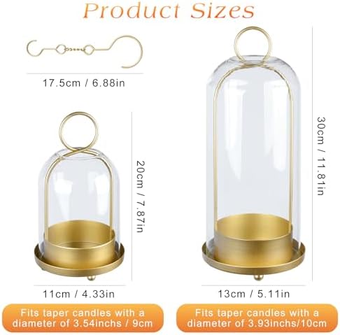 Fohil 5" & 4" Hurricane Glass Candle Holders, Set of 2 Metal Candle Holder with Handmade Sturdy Glass Dome, Candle Lantern for Pillar Candles, Plants, Table Centerpiece, Home Decor - Image 4