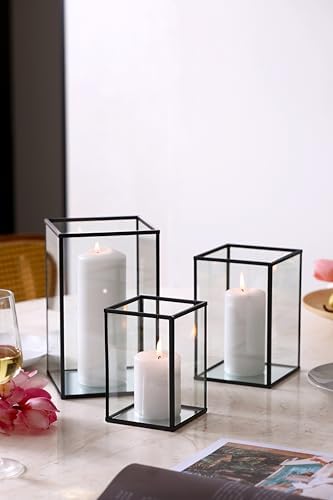 PHOSPHOR Hurricane Glass Candle Holder Set of 6 Pieces Black Hurricane Candleholders for Wedding Party Holiday Birthday Home Decor Lanter - Image 3