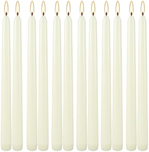 12 Pack Ivory Taper Candles 10 Inch, Dripless Smokeless Unscented Hand Poured Tall Candlesticks, 8-Hour Long Burning for Home Decor, Weddings, Christmas & Special Occasions by HELLY