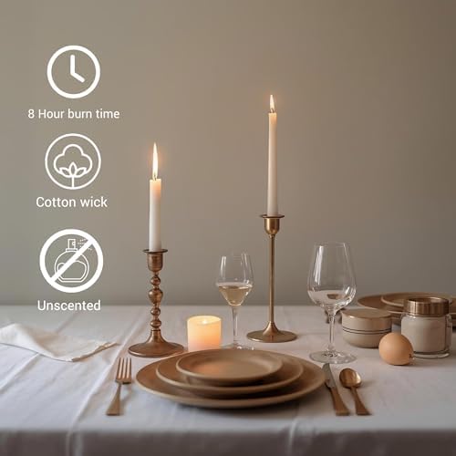 Tapered Dinner Candles, Pack of 6 – Soy & Paraffin Wax Blend, 10-Inch Dripless Taper Candles with 7-Hr. Clean Burn – Smokeless Unscented Tapers for Weddings, Dinner Tables & Home Decor – Ivory - Image 4