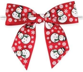 Weststone - Qty 50pcs 3 1/2" Large Size Christmas Pre-Tied Bow, Twist Tie Bows Satin Bowtie Set for Food & Gift Package in Christmas, Halloween, Birthdays, Weddings Party (Christmas Snowman)