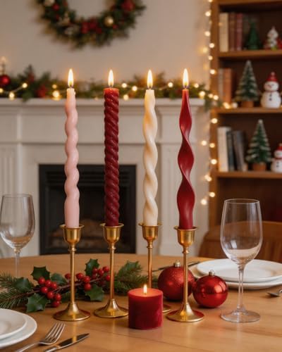Red Taper Candle Stick Spiral Taper Candle for Wedding Party Fall Decoration Home Dinner Christmas Unscented Candles,10inch,4 Pack - Image 4