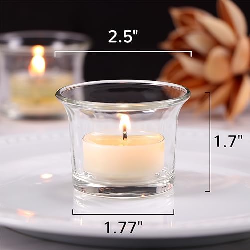 Letine Tealight Candle Holder Set of 12- Clear Glass Votive Candle Holders Bulk for Valentine's Day Decorations, Wedding, Party & Home Decor - Image 2