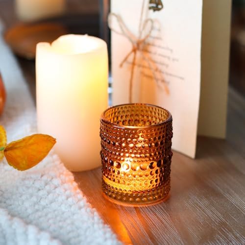 WDHODEC Glass Tealight Candle Holders Set of 12 - Brown Green Vintage Hobnail Votive Holders for Fall, Winter Wedding, Christmas Table Centerpiece Decor - Image 5