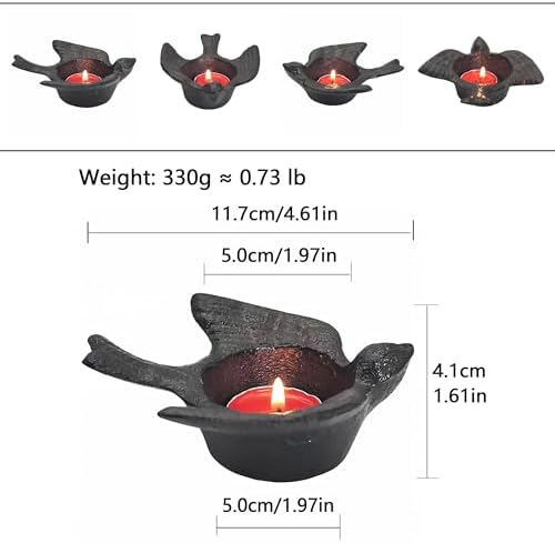 Small Cast Iron Candle Holder, Set of 2, Small Handmade Vintage Tea Light Candlestick Holders, Rustic Candle Holder, Farmhouse Candle Stand for Fireplace Shelf Home Decor (Bird Pattern) - Image 7