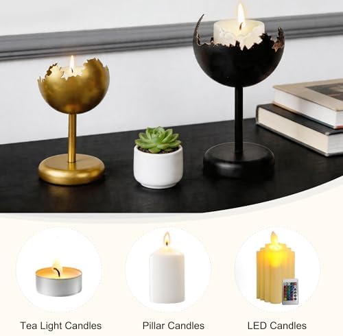 Metal Modern Candleholders in Eggshell Design, 2PCS, S+L, Gold - Image 5