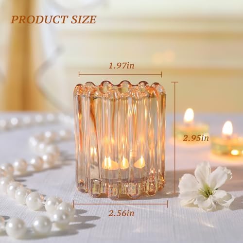 12PCS Glass Gold Votive Candle Holder, Ribbed Tea Light Candle Holders - Image 2