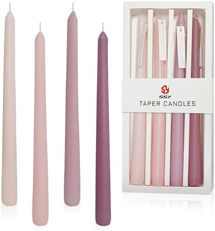 Up to 8 Hour Romantic Rose Scent Candles - Gradient Color Taper Candles - Pink Long Candlesticks for Wedding Festive Dinner Decor, Up to 8 Hour, 4 Pack by XINAOBAOLUO