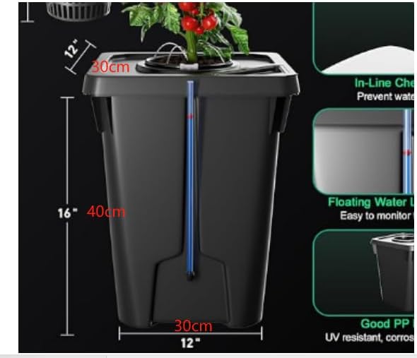 Hydroponics Growing Buckets, 2PCS Deep Water Culture Bucket System 7 Gallon Recirculating Drip Garden System with Air Pump & Clay Pebbles for Greenhouse, Garden, Balcony (2 PCS)