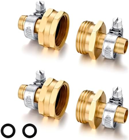 Garden Hose Repair Connector with Clamps Hose End Repair Kit, 1/2"Barb Garden Hose Fittings Male and Female brass garden hose ends (1/2"Barb-2 Set) by SIGURANTA