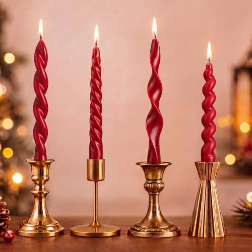 Nuanchu 4 Pcs Twisted Taper Candles,7.87 Inch,Pure,Dark Red by Nuanchu
