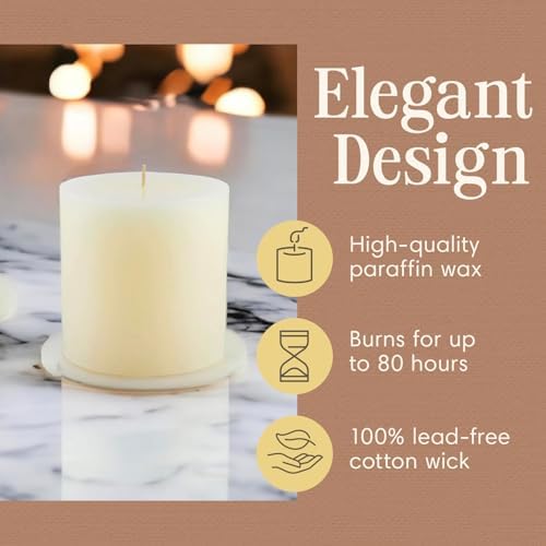Mister Candle Non Scented Pillar Candle, Unscented 4 x 4 Inch Candles (Set of 2) Hand Poured Ivory Unscented Candles for Home Decor, Premium Wax, Smokeless & Dripless, 80 Hour Burn Time - Image 3