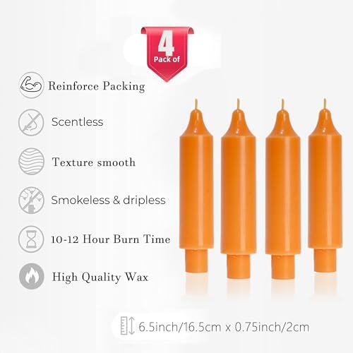 MAITREYA Orange Taper Candle Short Candlesticks Dripless Dinner Candle for Wedding Party Decoration Home Dinner,6.5inch,4 Pack - Image 3