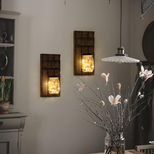 Wall Candle Sconces Set of 2, Candle Holder Rustic Home Decor, Farmhouse Mounted Wooden Candle Holders with Lights, Wall Decorations for Bedroom, Living Room, Kitchen, Bathroom - Image 2