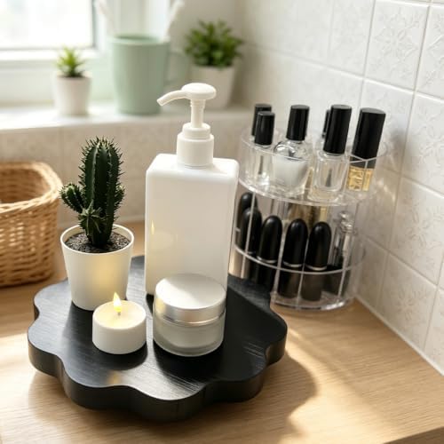 2 Pcs Scalloped Wood Display Risers,Rustic Wooden Pedestal Stand, Candle Stands Holder, Wooden Riser for Figures, Dessert Cupcake Tray for Party, Display Artwork collectibles for Decoration and Organize (Black, 7.87 Inch) - Image 3