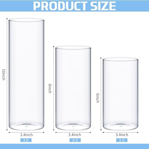 Didaey 24 Pcs Cylinder Vases Set for Centerpieces 3.4''Diameter 4/5/6/7/8/10 Inch Tall Clear Glass Vase Hurricane Floating Candle Holder for Table Decoration (6'',8'',10'' Tall) - Image 2