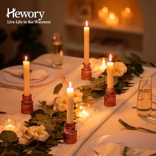 Hewory Glass Candlestick Holders Bulk, 10PCS Amber Taper Candle Holders - Image 3