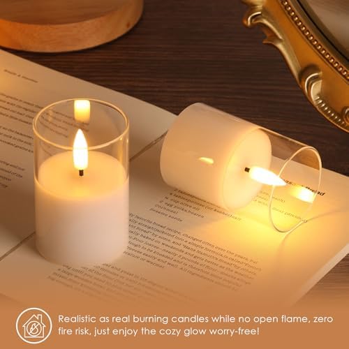 Clear Glass Flameless Votive Candles with Remote Timer, Real Wax Flickering LED Battery Candles Set of 6 Φ 2" H 3" - Image 6