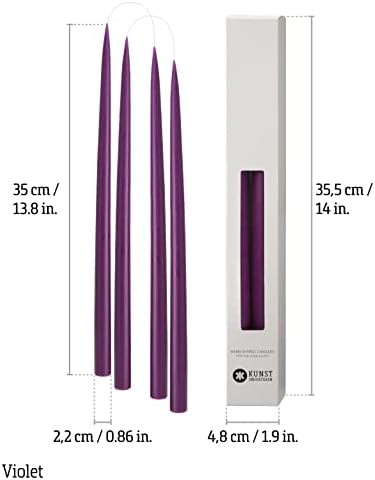 Kunstindustrien® Taper Candles – Set of 4, 13.8" – Made in Denmark, Long Burning Candles 15h, Unscented & Smokeless Candlesticks – Elegant Tall Candles for Weddings, Dinners & Home Decor (Violet) - Image 3