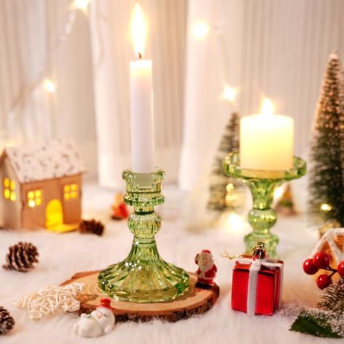 Maxcheck Set of 6 Glass Taper Candle Holders,Green - Image 2