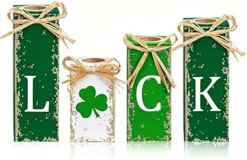 MTLEE 4 Pcs Wooden Tealight Holders, Irish Style Valentine Table Decor by MTLEE