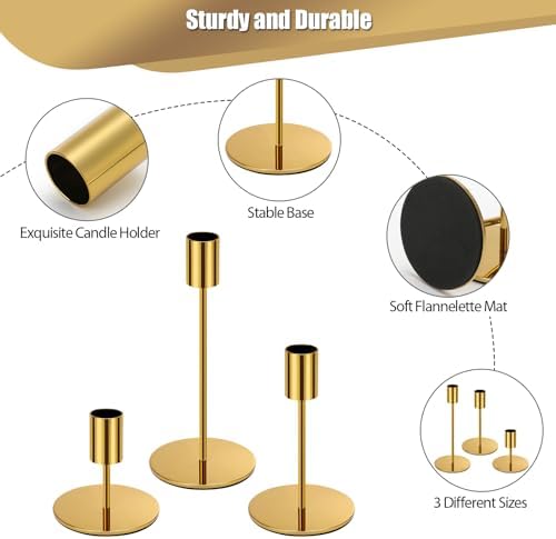 6 PCS Gold Candlestick Holders - Taper Candle Holders for Home Decor, Wedding, Dinning, Party, Anniversary - Image 7