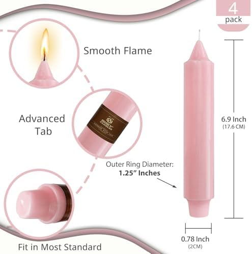 NJAO HOO Pink Short Taper Candle 7 Inch Candlesticks Unscented Dripless Tapered Candle Set for Home Decor Wedding Party Dinner Candles, 4 Pack - Image 3