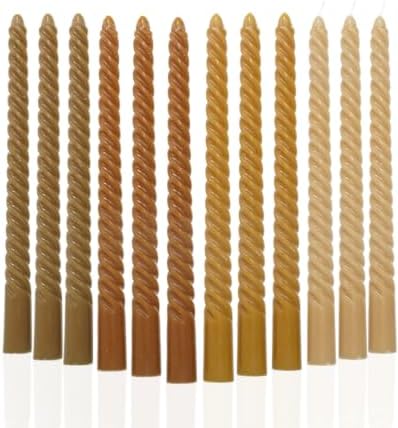 MAITREYA Fall Taper Candles Stick Brown Spiral Candles for Fall Harvest Halloween Thanksgiving Dinners Parties-10inch,F-12PACK by MAITREYA