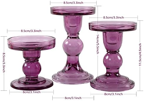 GMWD 3 Pcs Glass Candle Holder Set Clear, Purple Candlesticks Holders Pillar Taper Candles Tealight Stand for Wedding Centerpieces Home Decorations Dining Table - Image 2