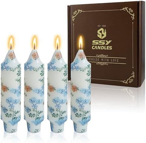 5 inch Short Candle Blue Floral Candle Sticks Printed Candlestick Handmade Unscented Taper Candle 4 Pack Blue Flower Tapered Candles for Home Dinner Wedding Holiday by XINAOBAOLUO