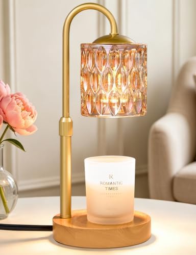Briever Dimmable Candle Warmer Lamp with Timer, Height Adjustable Electric Candle Wax Warmer, Birthday Gifts for Women Mom, House Warming Gifts New Home Decor, Solid Wood Base, Natural Wood Champagne by Briever